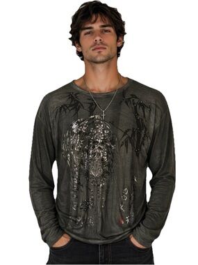 Key Closet Shirt Men’s Studded Tiger Dragon Logo Graphic Long Sleeve Size 2XL